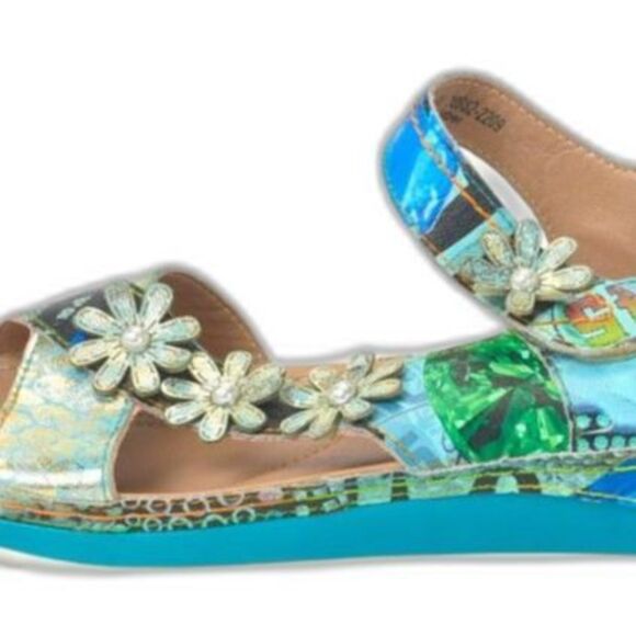 L'Artiste Blue Floral Charleen -Blum Leather Sandal Size 41 - Picture 6 of 6